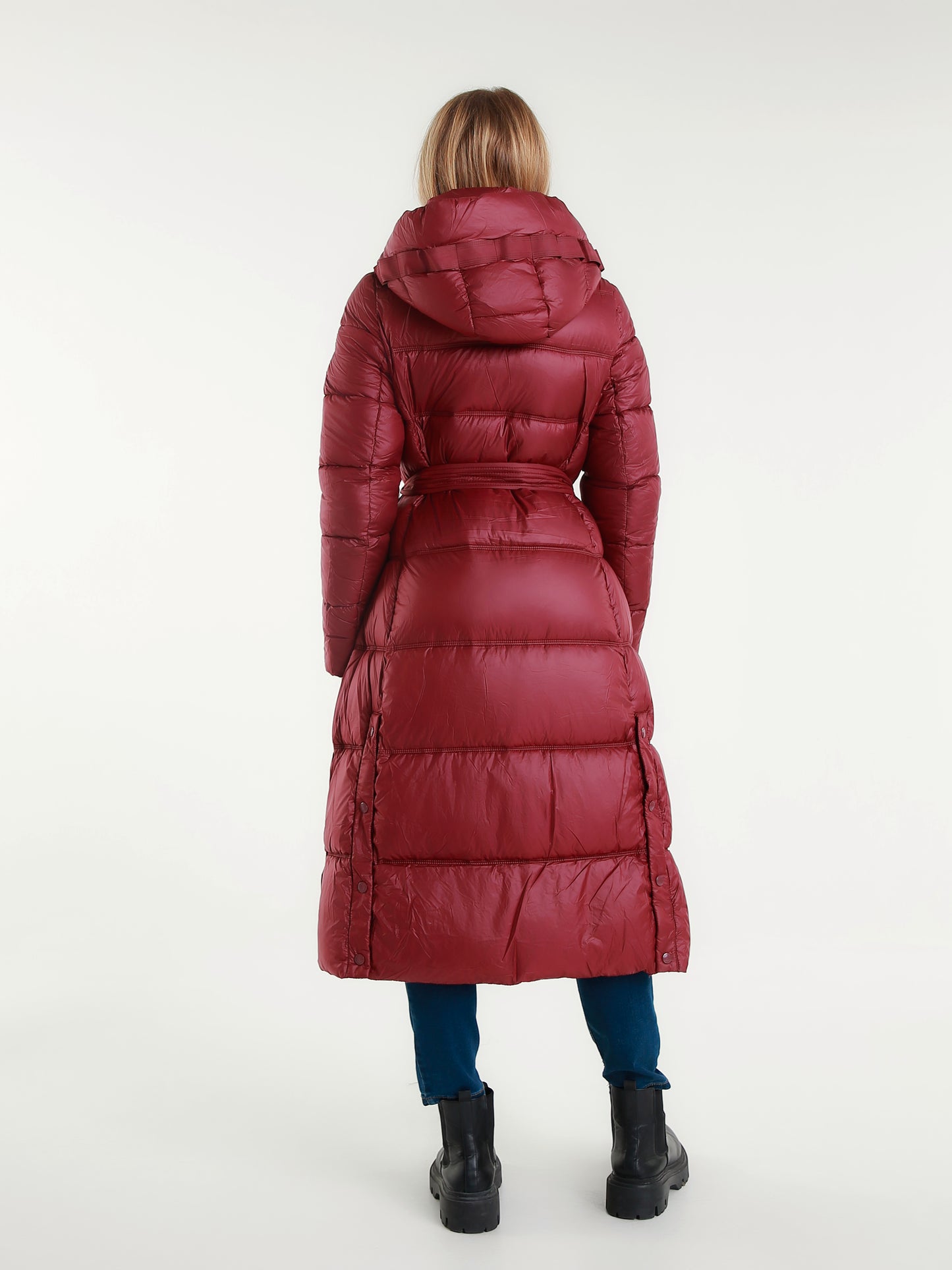 Piumino Lungo da Donna con Cappuccio e Cintura Elegante e Caldo per l'Inverno Moda Donna Invernale