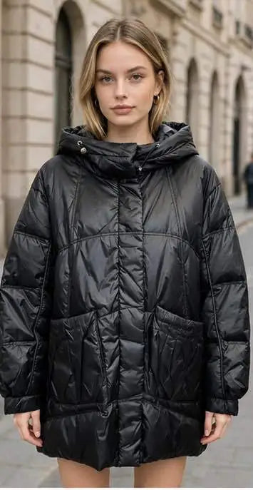 Piumino Donna Nero Essenziale in Piuma d’Oca
