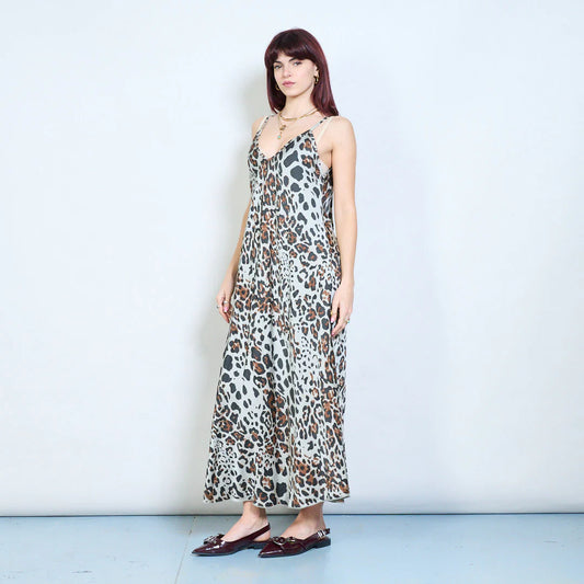 Abito lungo con spalline sottili e stampa animalier