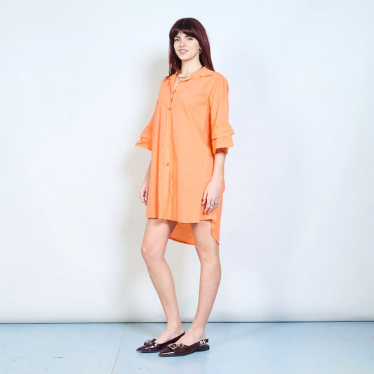 Abito camicia corto con maniche a balza