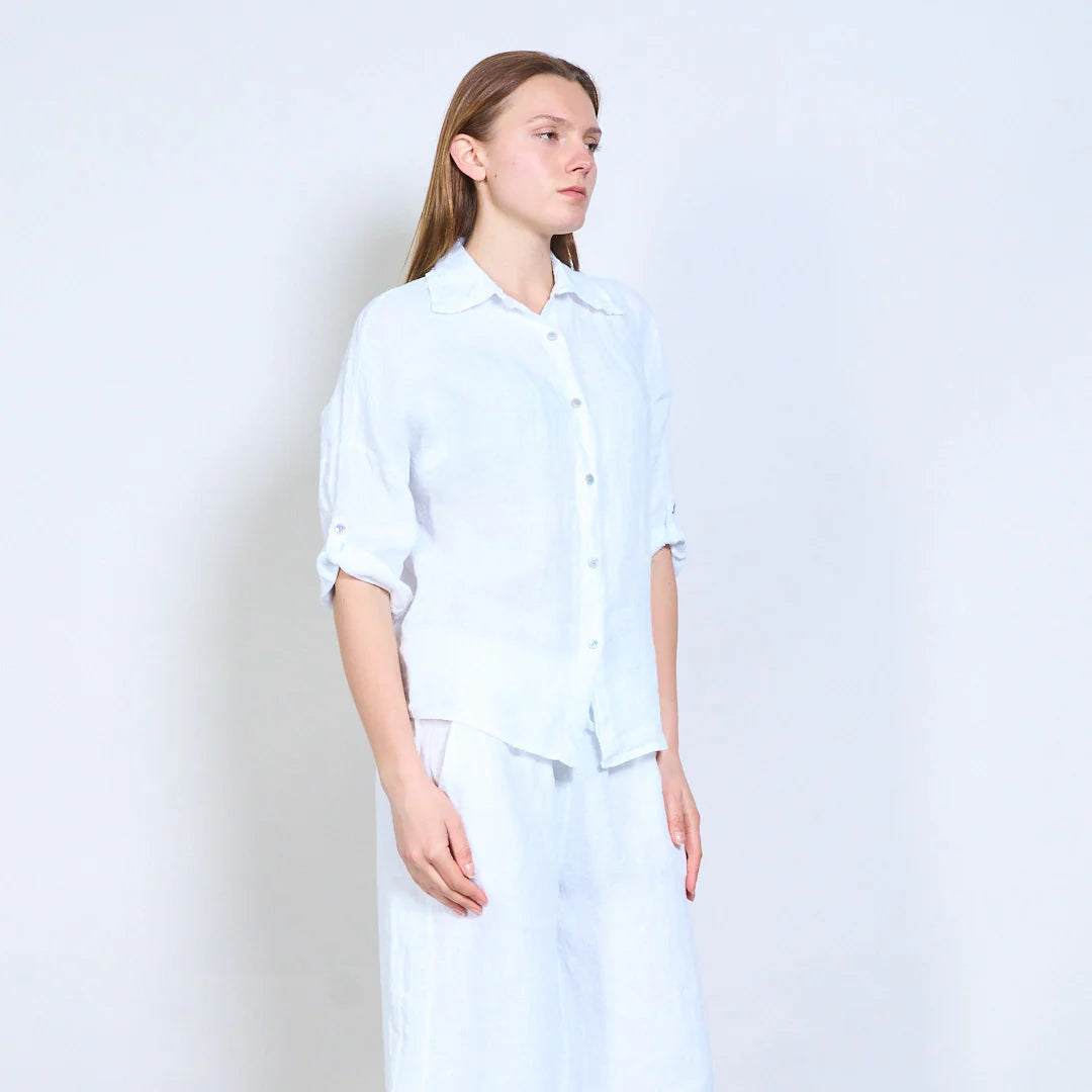 Camicia donna in lino con colletto classico e maniche arrotolabili