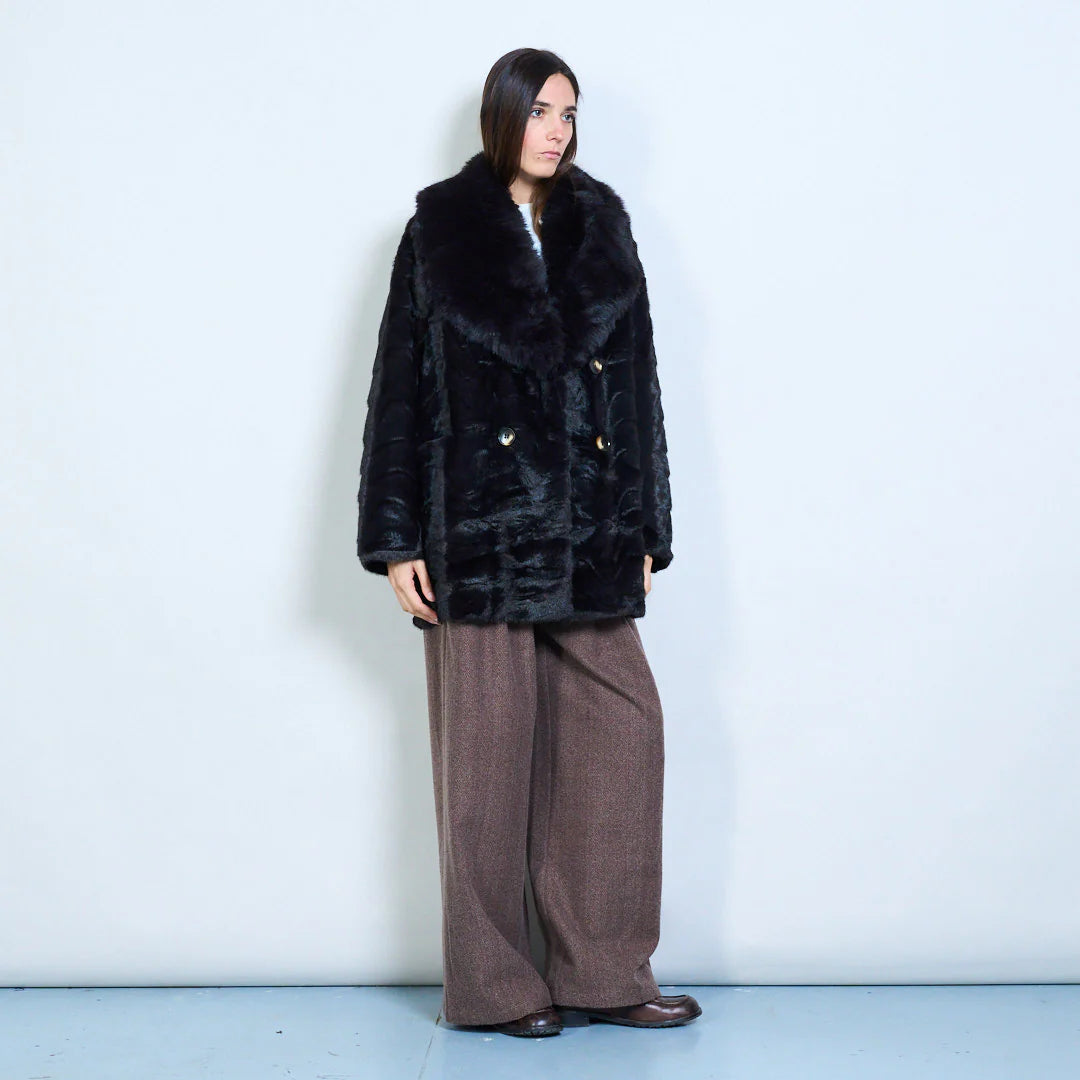 Faux Fur Coat with Voluminous Collar and Double Buttons