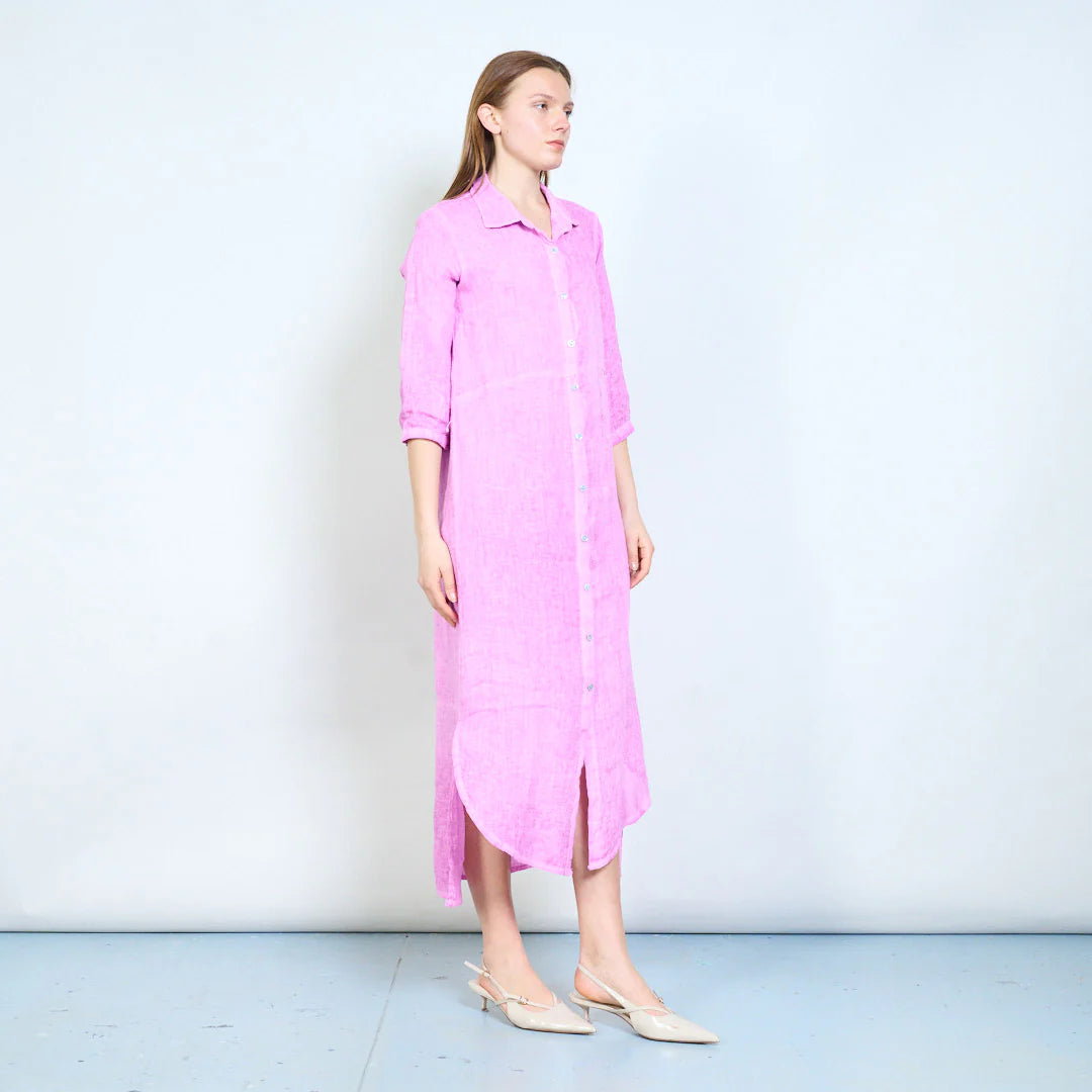 Abito chemisier lungo in lino con bottoni frontali