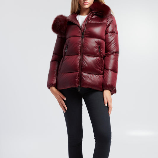 Giacca Imbottita Donna con Cappuccio e Maxi Pelliccia – Elegante e Calda in Tessuto Satinato Lucido con Tasche Zip Casual e alla Moda per Inverno