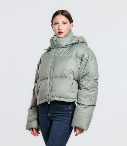 Giacca Imbottita Corta Donna con Cappuccio Piumino Trapuntato Casual Invernale in Poliestere con Zip Frontale e Tasche Laterali Stile Casual Streetwear