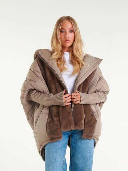 Women's Down Jacket with Faux Fur Hood | Medium-Long Padded Coat
