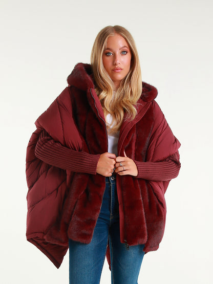 Women's Down Jacket with Faux Fur Hood | Medium-Long Padded Coat