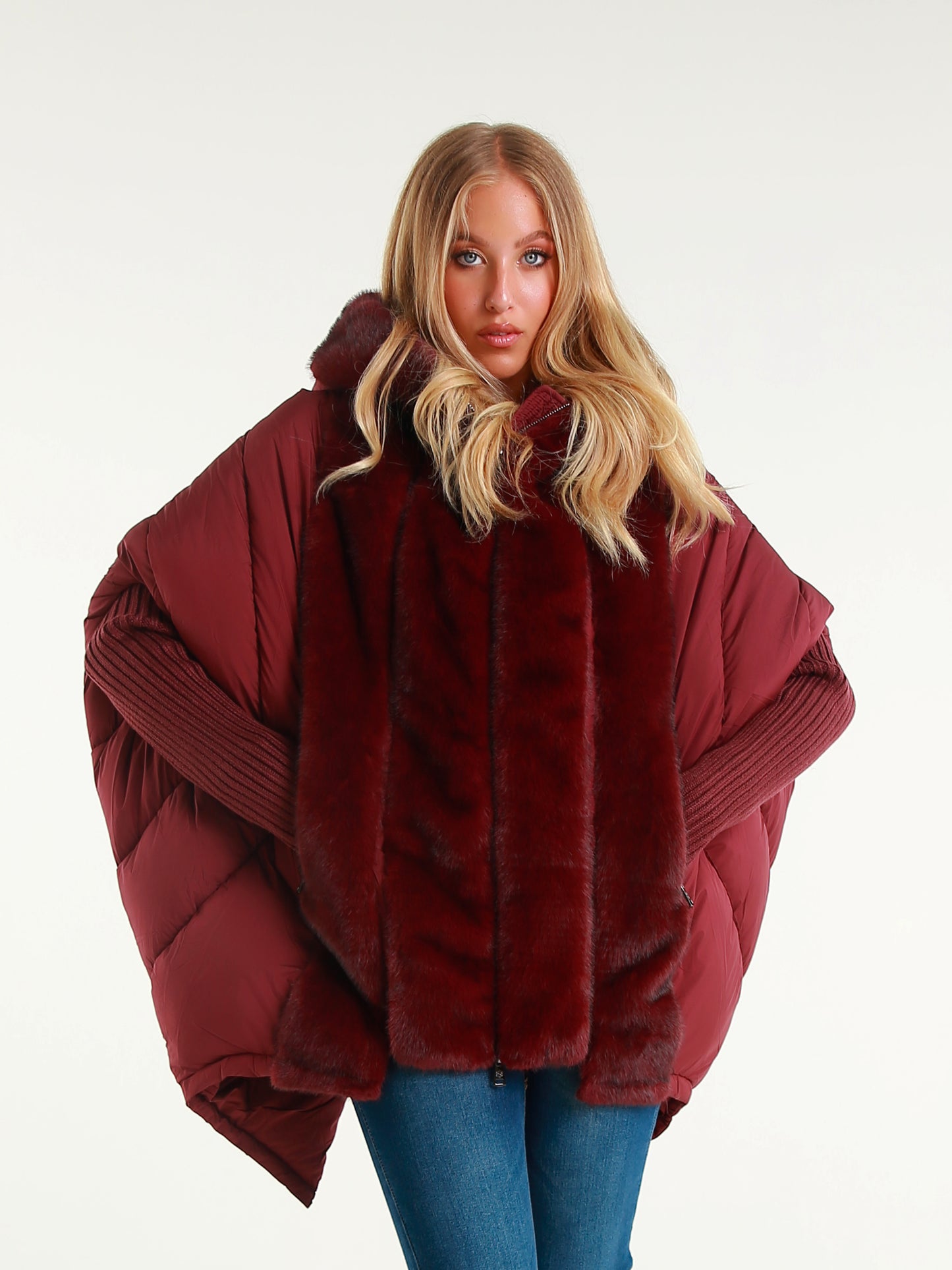 Women's Down Jacket with Faux Fur Hood | Medium-Long Padded Coat