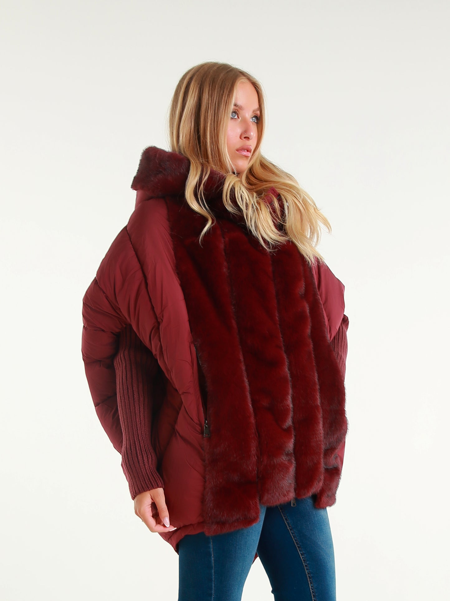 Women's Down Jacket with Faux Fur Hood | Medium-Long Padded Coat