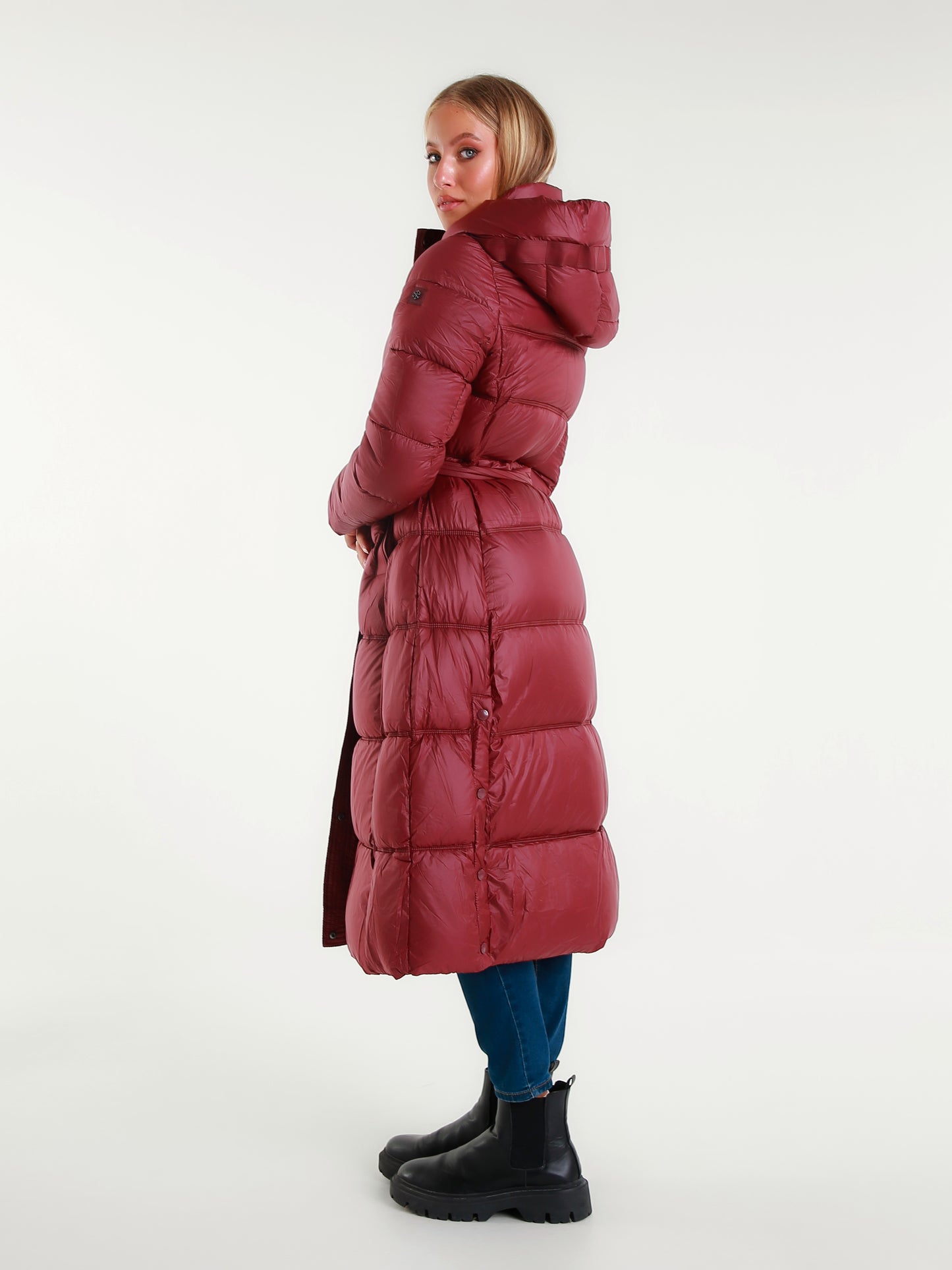Piumino Lungo  da Donna con Cappuccio e Cintura Elegante e Caldo per l'Inverno Moda Donna Invernale