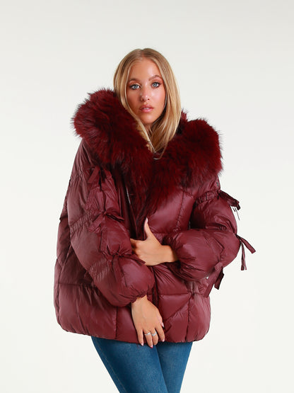 Women's down jacket with maxi faux fur hood
