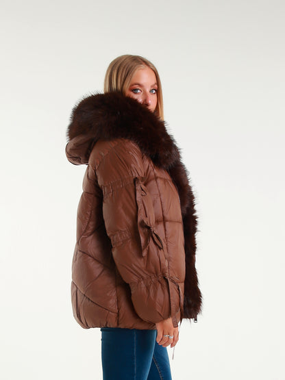 Women's down jacket with maxi faux fur hood
