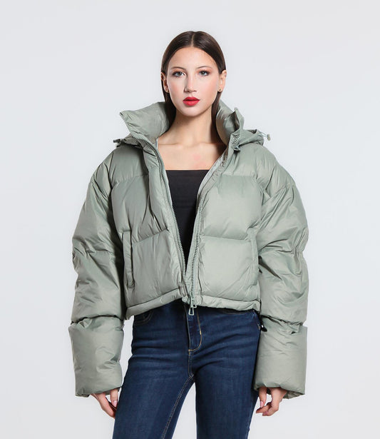 Giacca Imbottita Corta Donna con Cappuccio Piumino Trapuntato Casual Invernale in Poliestere con Zip Frontale e Tasche Laterali Stile Casual Streetwear