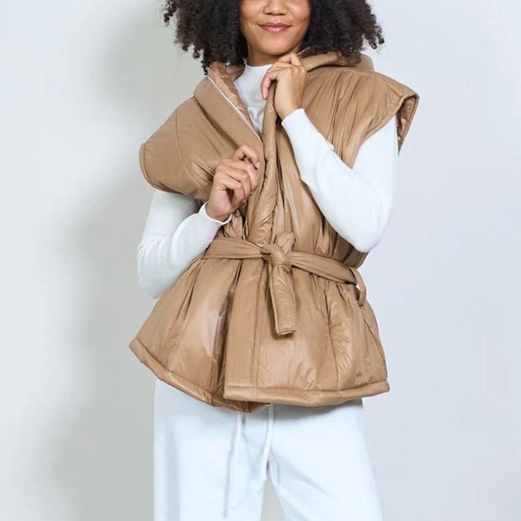 Gilet Donna Casual con Cappuccio e Cintura Versatile e Pratico per Look Casual