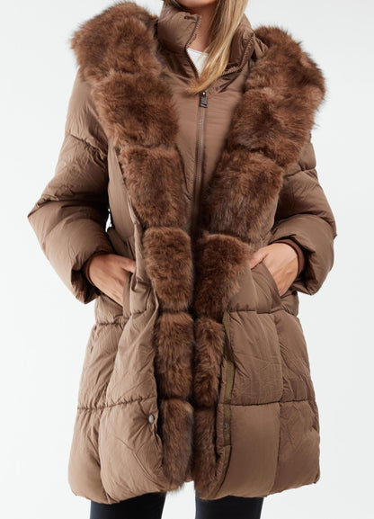 Piumino Lungo con Cappuccio in Pelliccia Sintetica Elegante con Cintura per un Look Stiloso e Versatile per Inverno Comfort e Stile