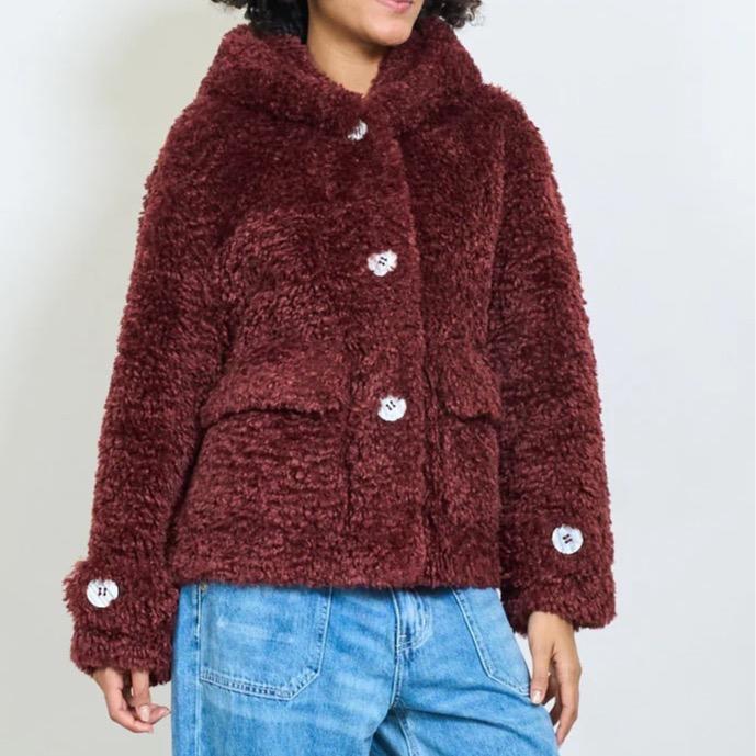 Giaccone Teddy in Peluche Effetto Avvolgente con Cappuccio e Bottoni Oversize Stile Casual Inverno 100% Poliestere Comfort e Versatilità