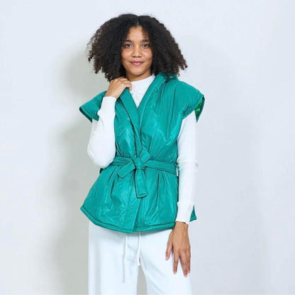 Gilet Donna Casual con Cappuccio e Cintura Versatile e Pratico per Look Casual