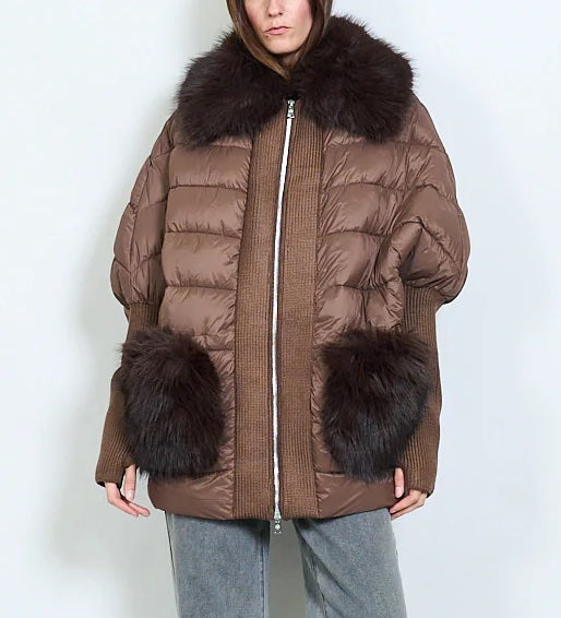 Women's down jacket with faux fur collar