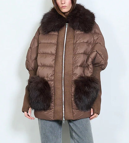Women's down jacket with faux fur collar