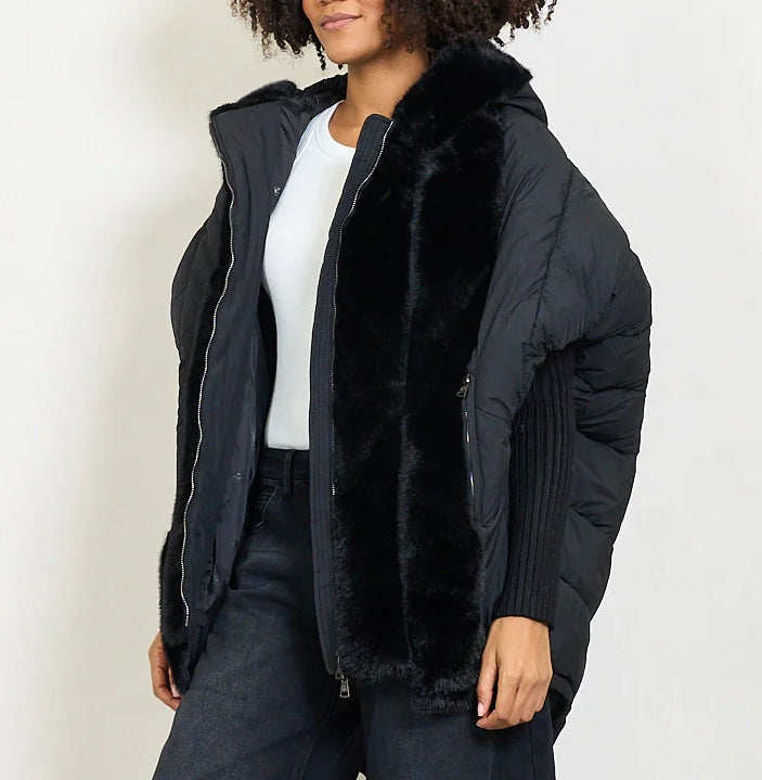 Women's Down Jacket with Faux Fur Hood | Medium-Long Padded Coat
