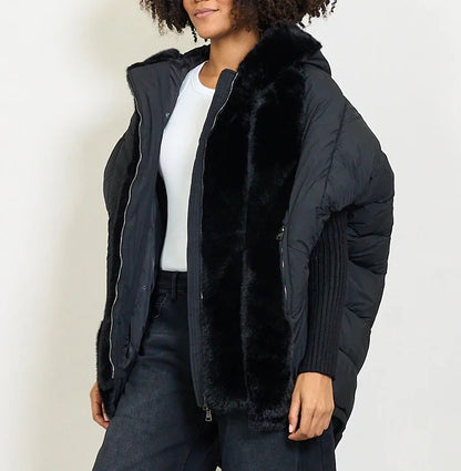 Women's Down Jacket with Faux Fur Hood | Medium-Long Padded Coat