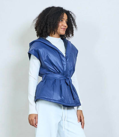 Gilet Donna Casual con Cappuccio e Cintura Versatile e Pratico per Look Casual