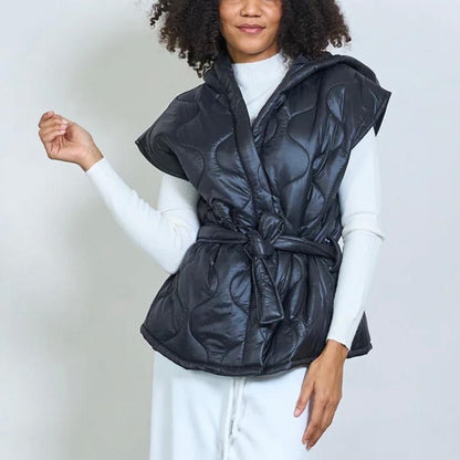Gilet Donna Casual con Cappuccio e Cintura Versatile e Pratico per Look Casual