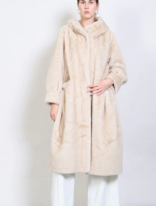 Long Faux Fur Coat with Hood – Warm and Elegant