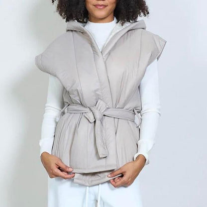 Gilet Donna Casual con Cappuccio e Cintura Versatile e Pratico per Look Casual