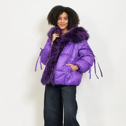 Women's down jacket with maxi faux fur hood