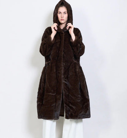 Long Faux Fur Coat with Hood – Warm and Elegant