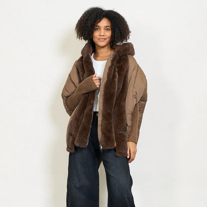 Women's Down Jacket with Faux Fur Hood | Medium-Long Padded Coat