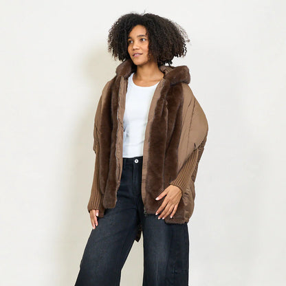 Women's Down Jacket with Faux Fur Hood | Medium-Long Padded Coat