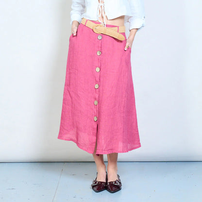 Gonna midi con bottoni frontali e linea svasata