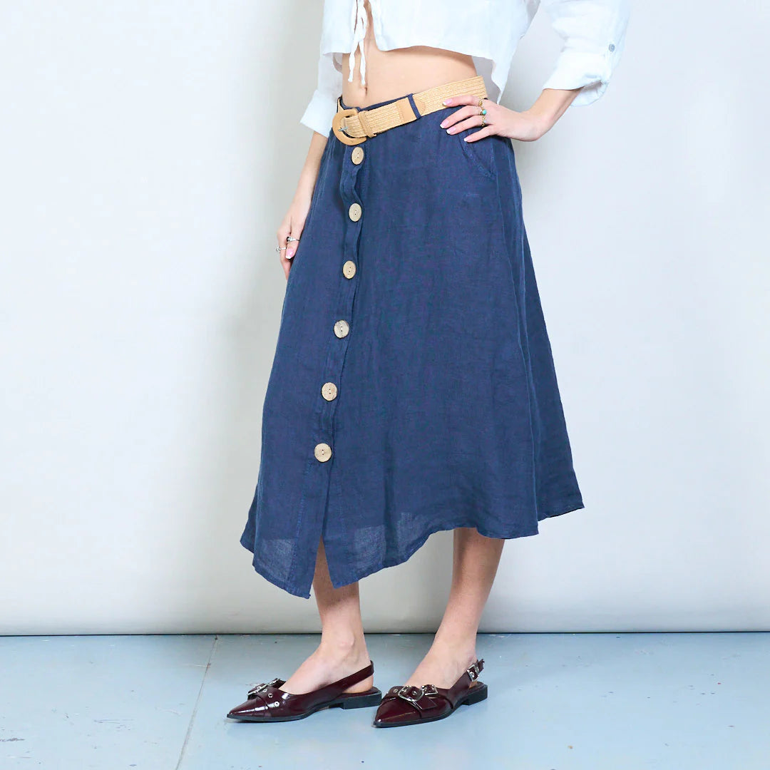 Gonna midi con bottoni frontali e linea svasata