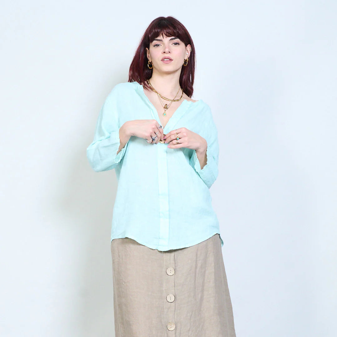 Blusa donna con scollo a V e maniche a tre quarti