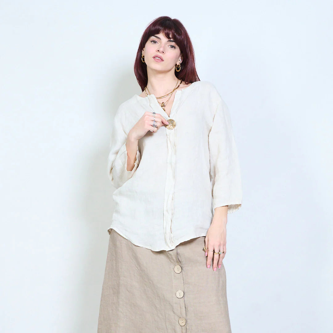 Blusa donna con scollo a V e maniche a tre quarti