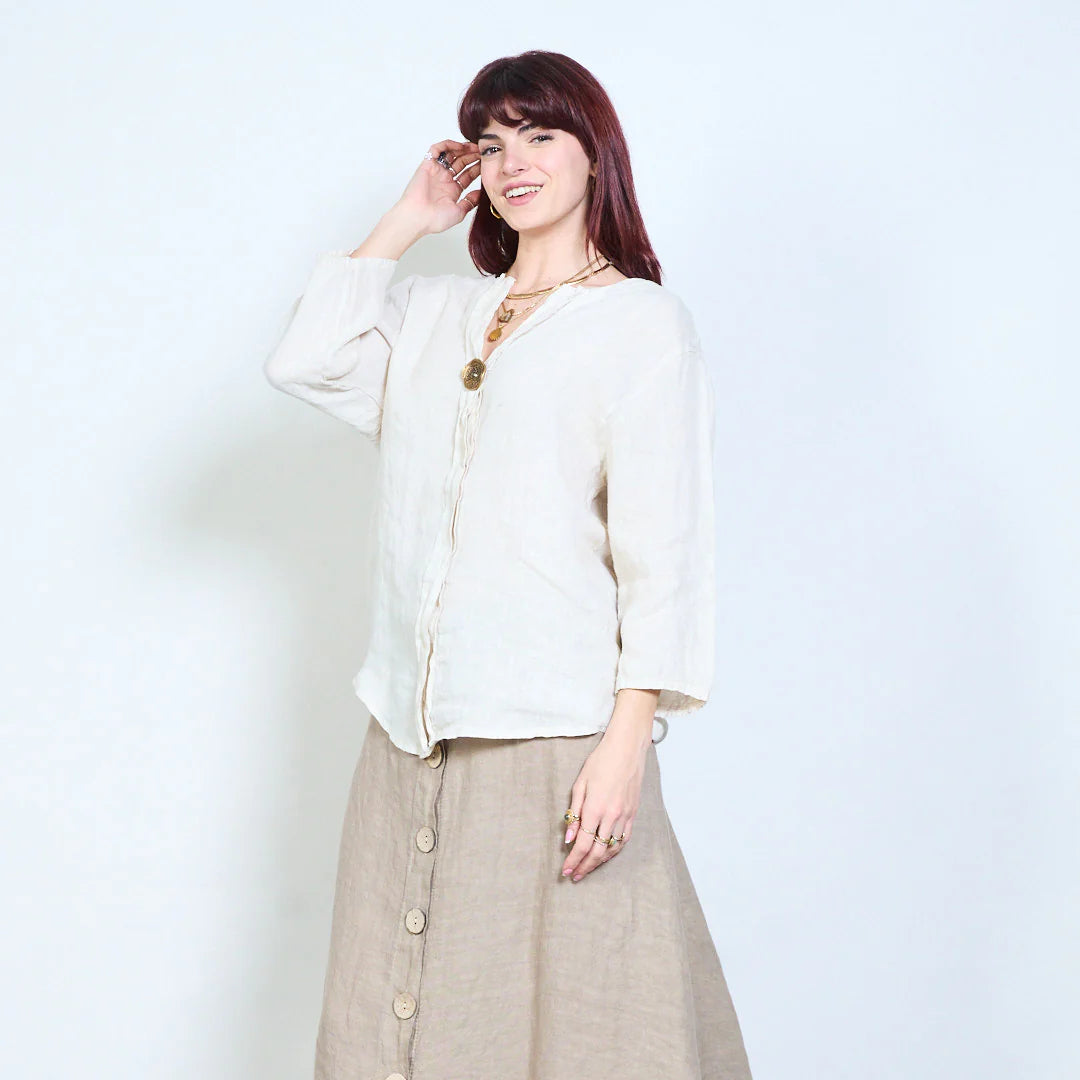 Blusa donna con scollo a V e maniche a tre quarti