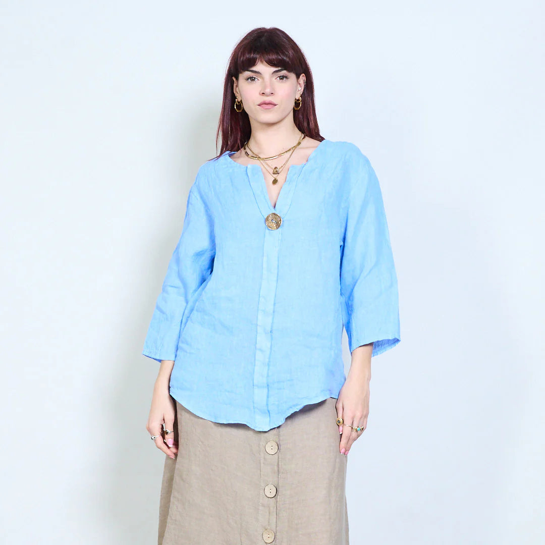 Blusa donna con scollo a V e maniche a tre quarti