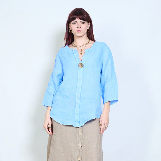 Blusa donna con scollo a V e maniche a tre quarti