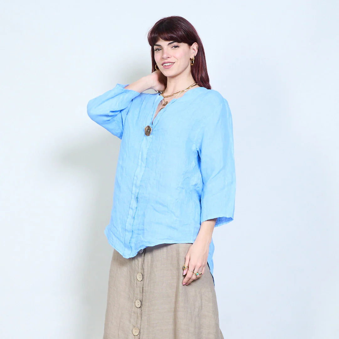 Blusa donna con scollo a V e maniche a tre quarti