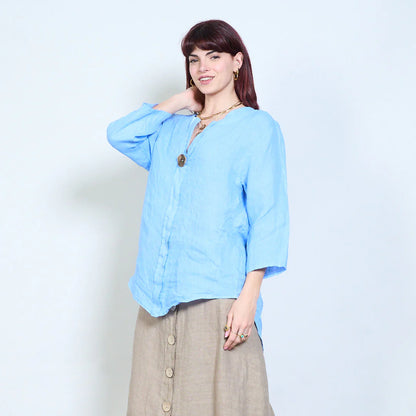 Blusa donna con scollo a V e maniche a tre quarti