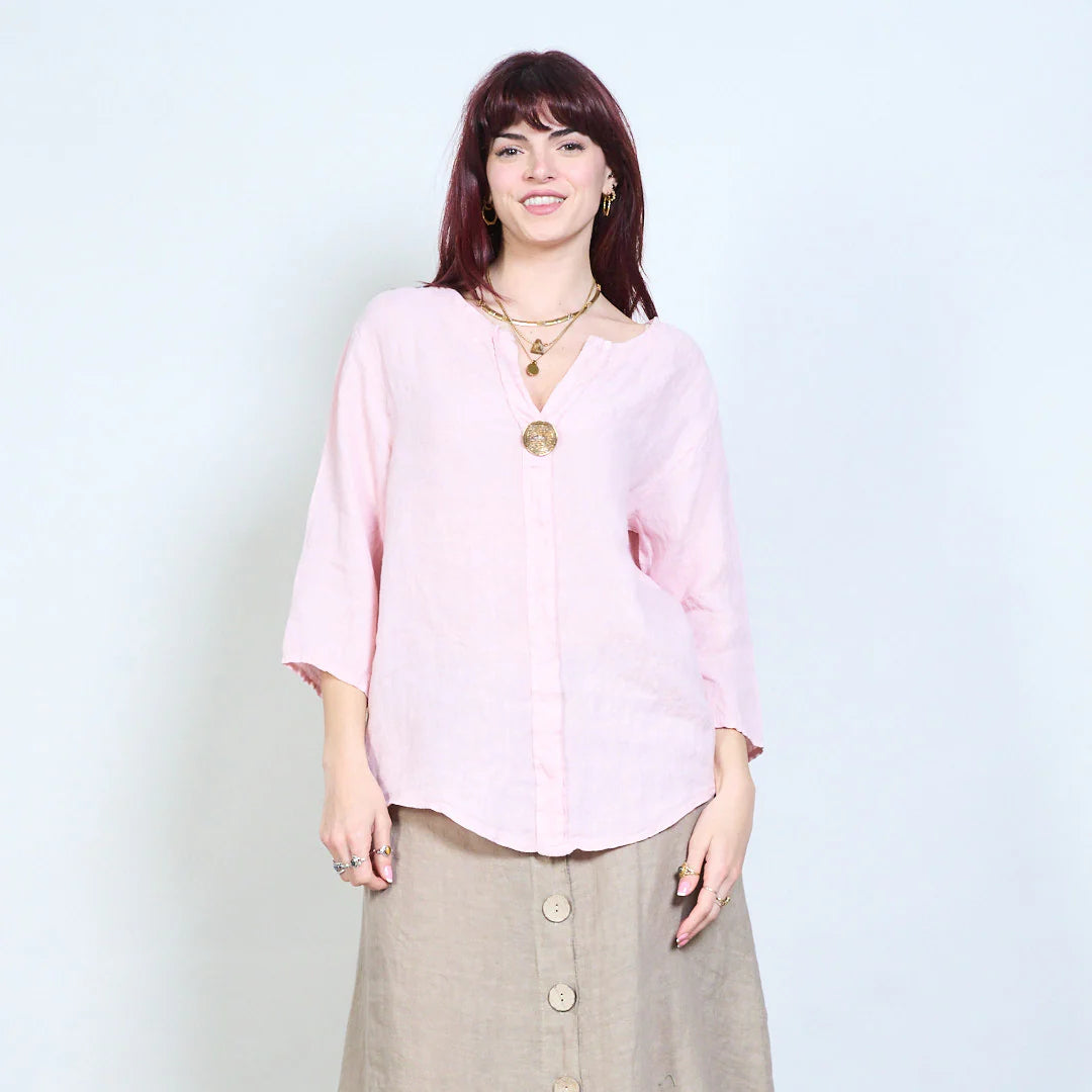 Blusa donna con scollo a V e maniche a tre quarti