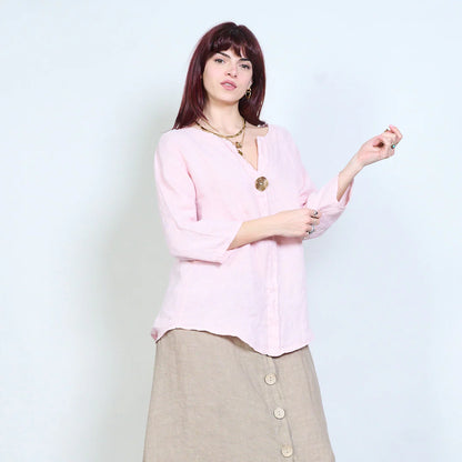 Blusa donna con scollo a V e maniche a tre quarti