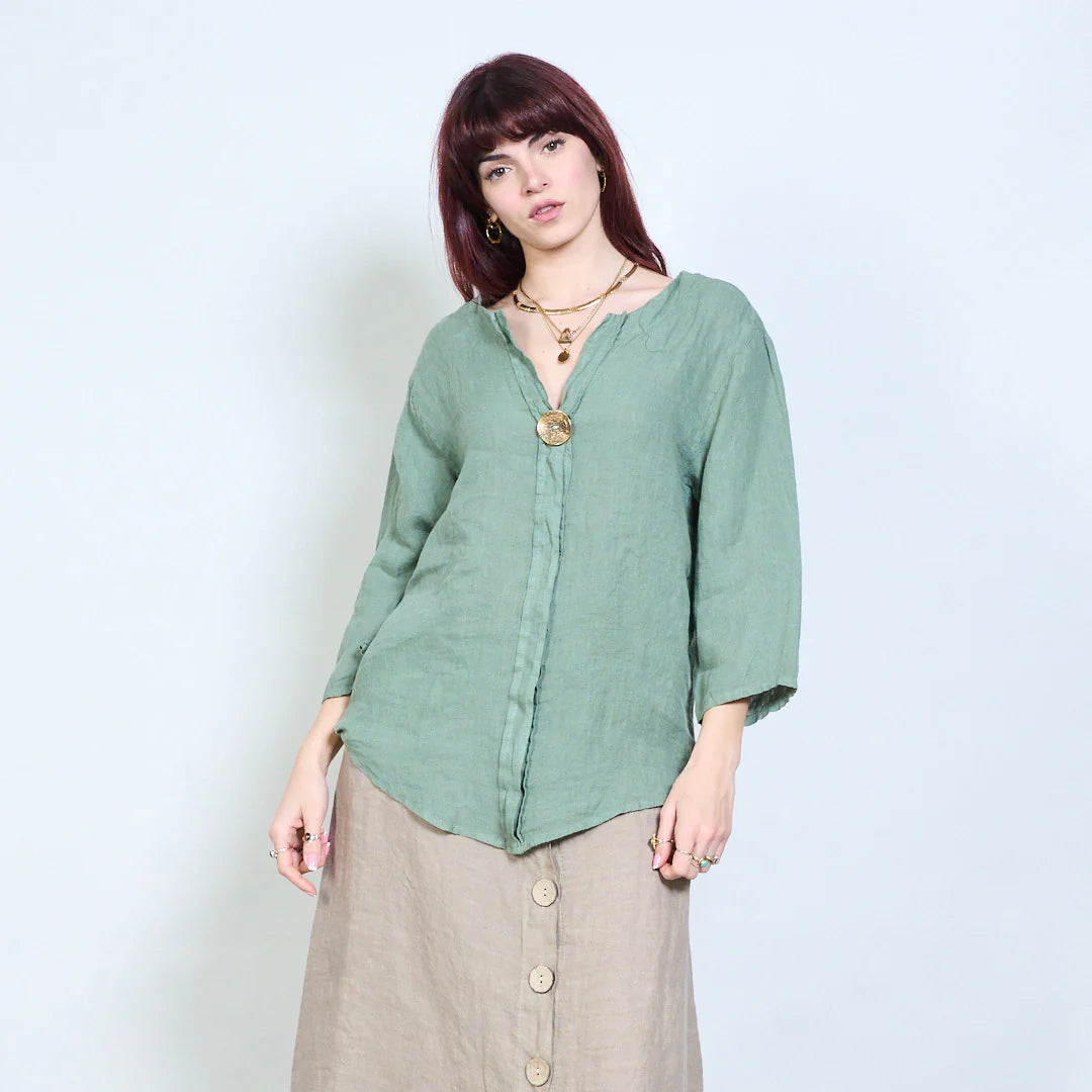 Blusa donna con scollo a V e maniche a tre quarti