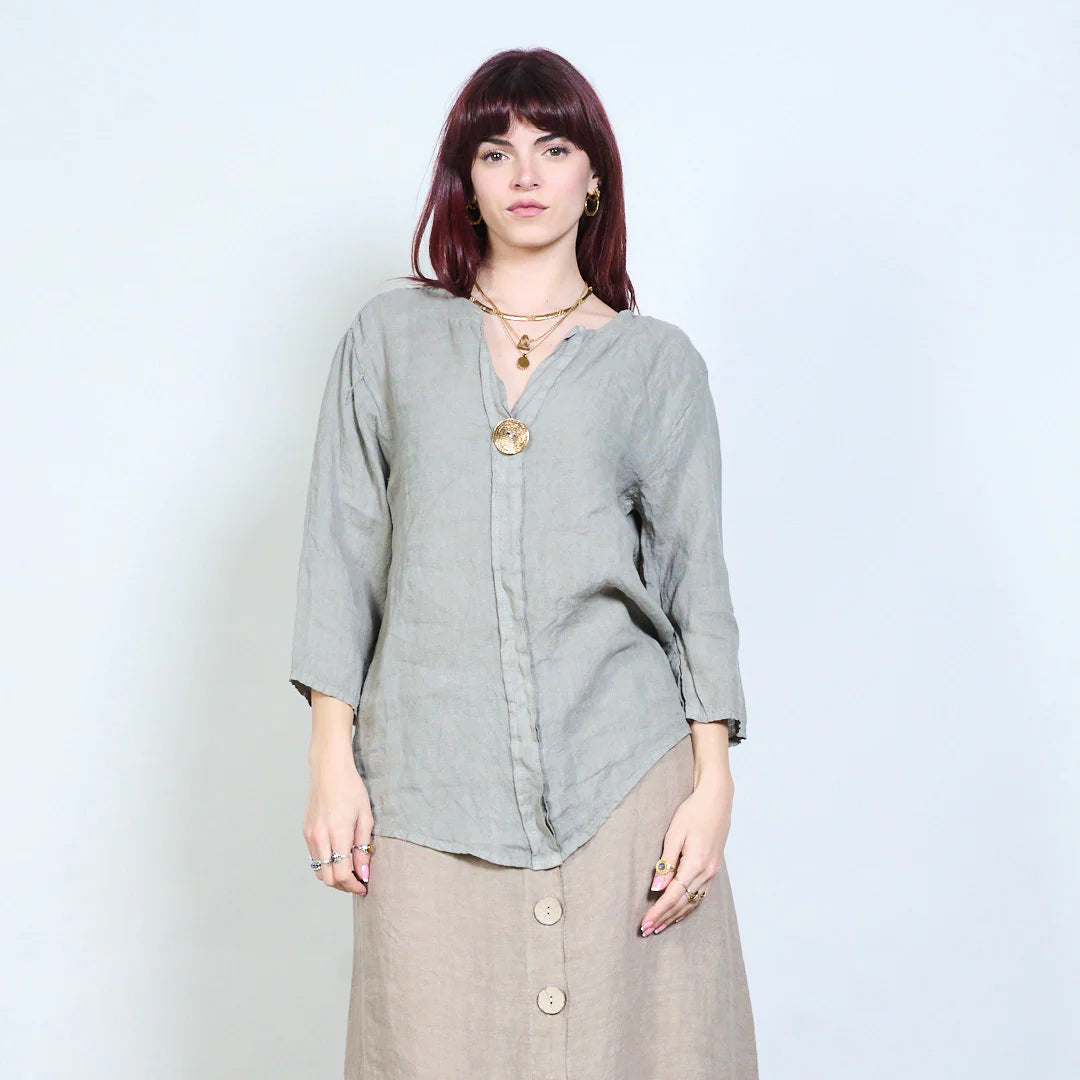 Blusa donna con scollo a V e maniche a tre quarti