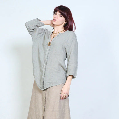 Blusa donna con scollo a V e maniche a tre quarti