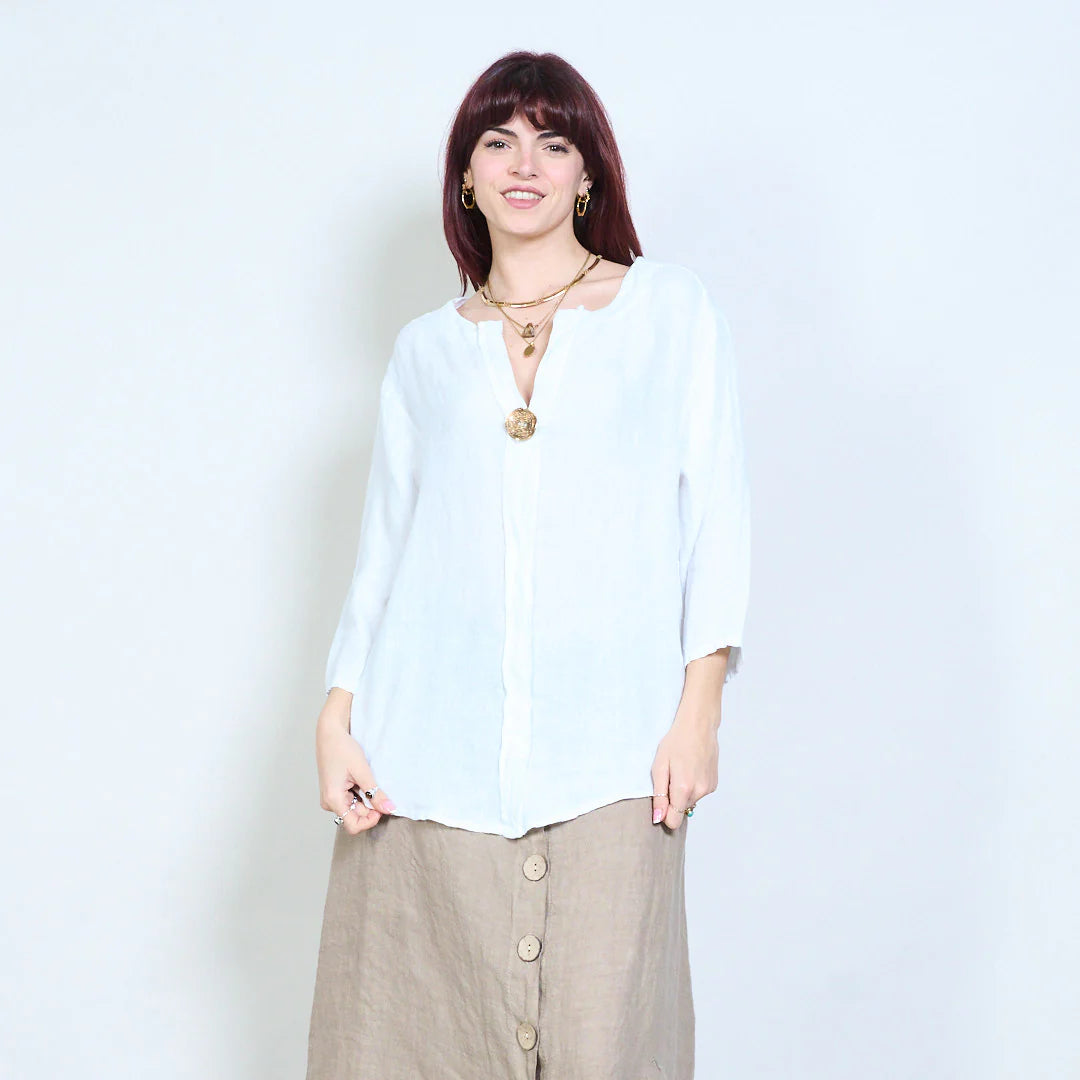 Blusa donna con scollo a V e maniche a tre quarti