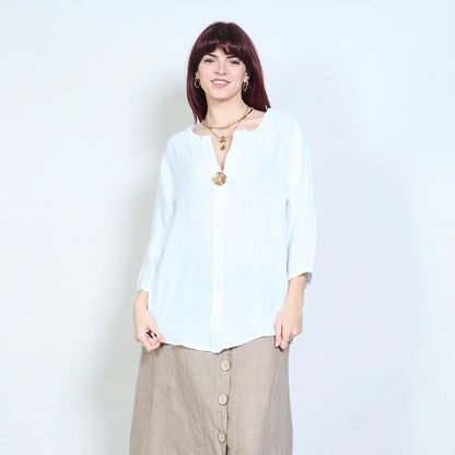 Blusa donna con scollo a V e maniche a tre quarti