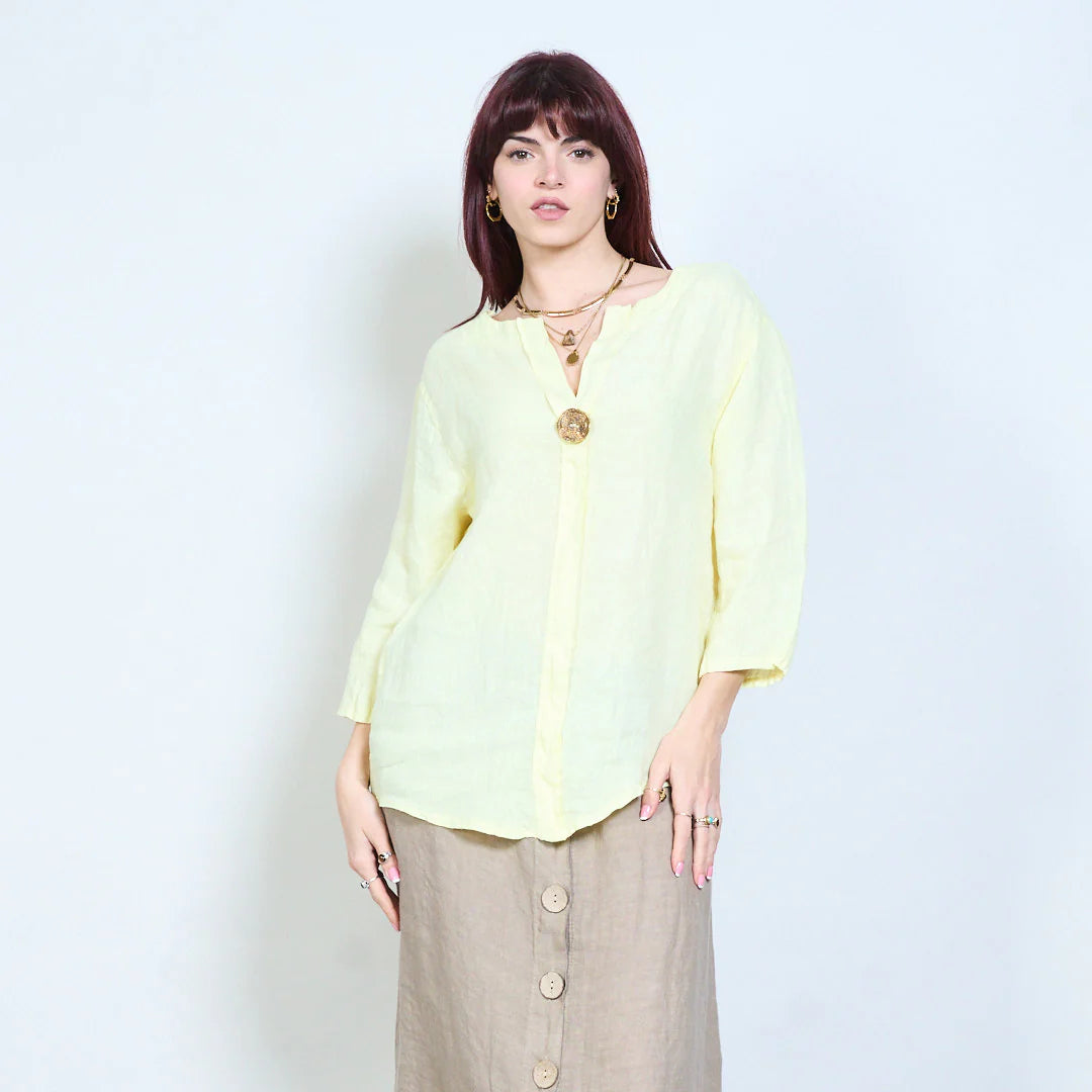 Blusa donna con scollo a V e maniche a tre quarti